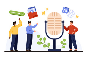 People Interacting With Voice, a Technology Illustration by Flashvector