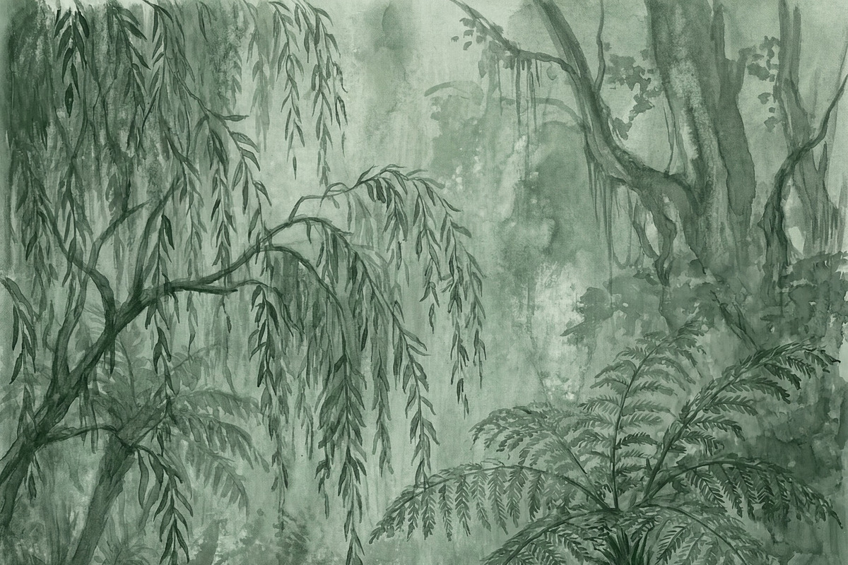 Vintage Sage Green Jungle Wallpaper, a Decorative Illustration by Virgo Studio