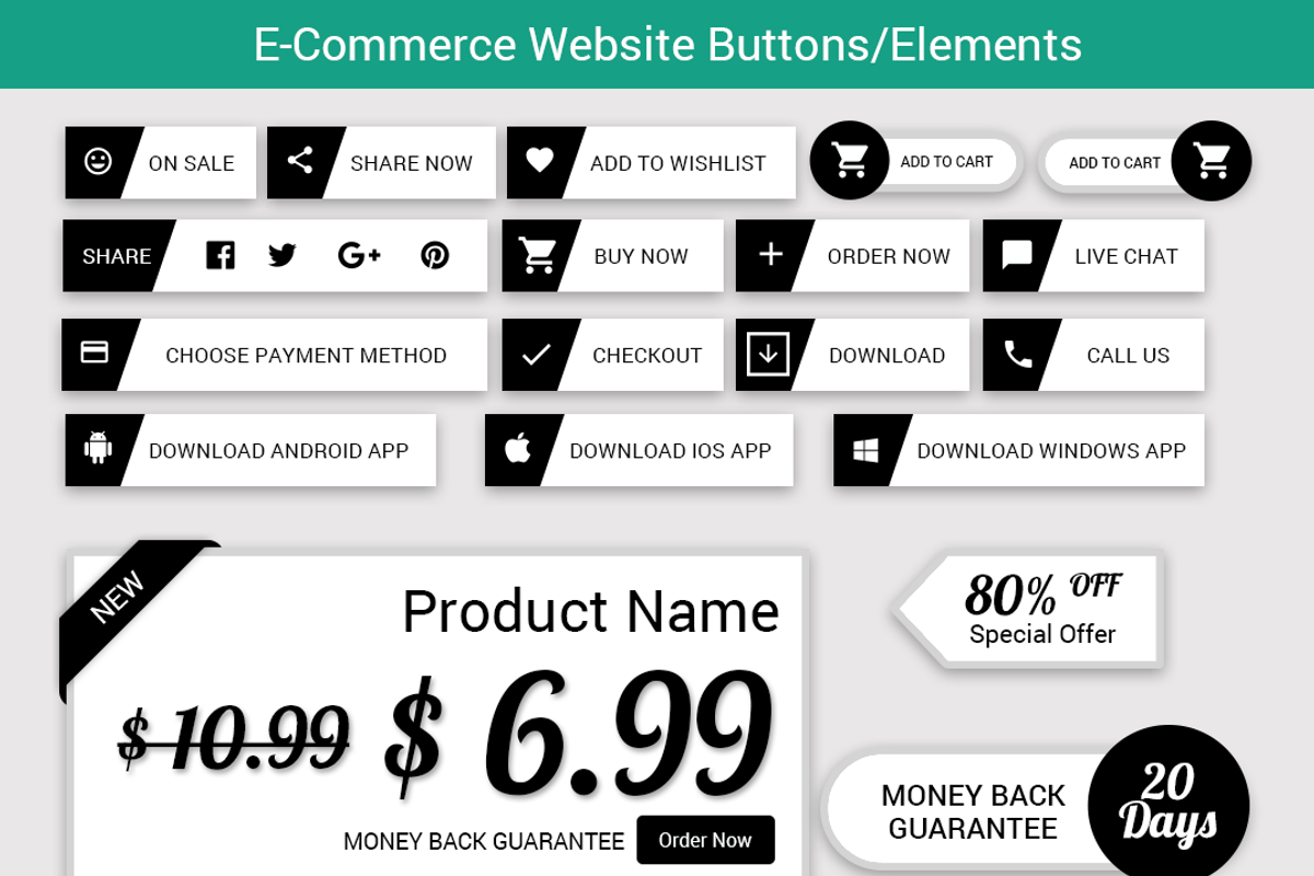 Flat E-commerce Web Buttons/Elements, a Templates & Theme by Saif71 - Shop (Photo 2 of 3)