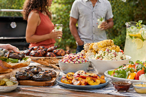 Outdoor courtyard bbq party with div, a Photo by Dvoevnore photos