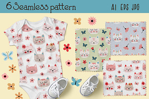 Cute Cats And Flowers Collection