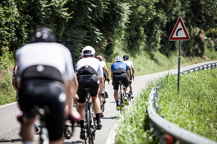 group of cyclists lined