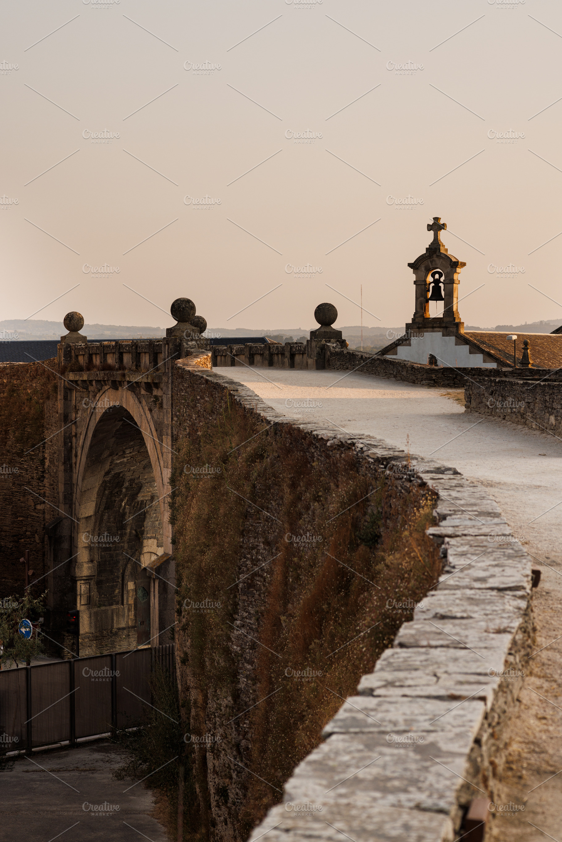 Walkway on Roman Walls with Bell Tower, Lugo, Spain, an Architecture Photo by Bepslabor