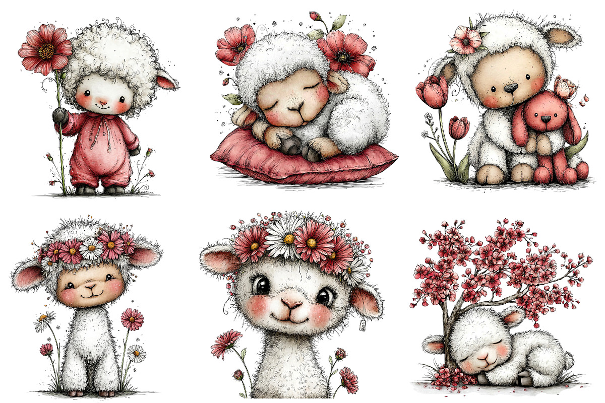 Whimsical Spring Lamb Clipart, an Illustration by Dream Creation (Photo 7 of 7)
