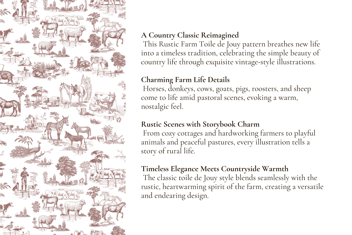 Rustic Farm Toile de Jouy Pattern, a Background Graphic by Hughes Studio (Photo 3 of 7)