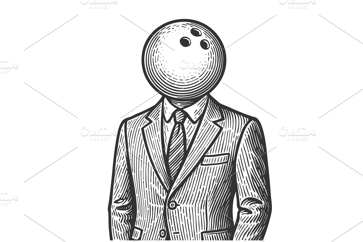 man in suit with bowling ball head, a Sport Illustration by AlexArt