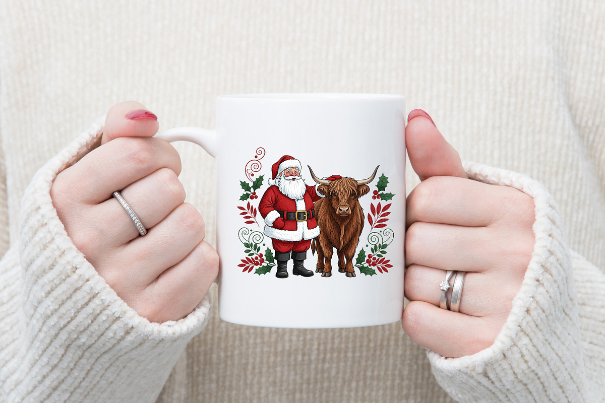 Vintage Highland Cow Santa Christmas, a Graphic by Designking (Photo 3 of 4)
