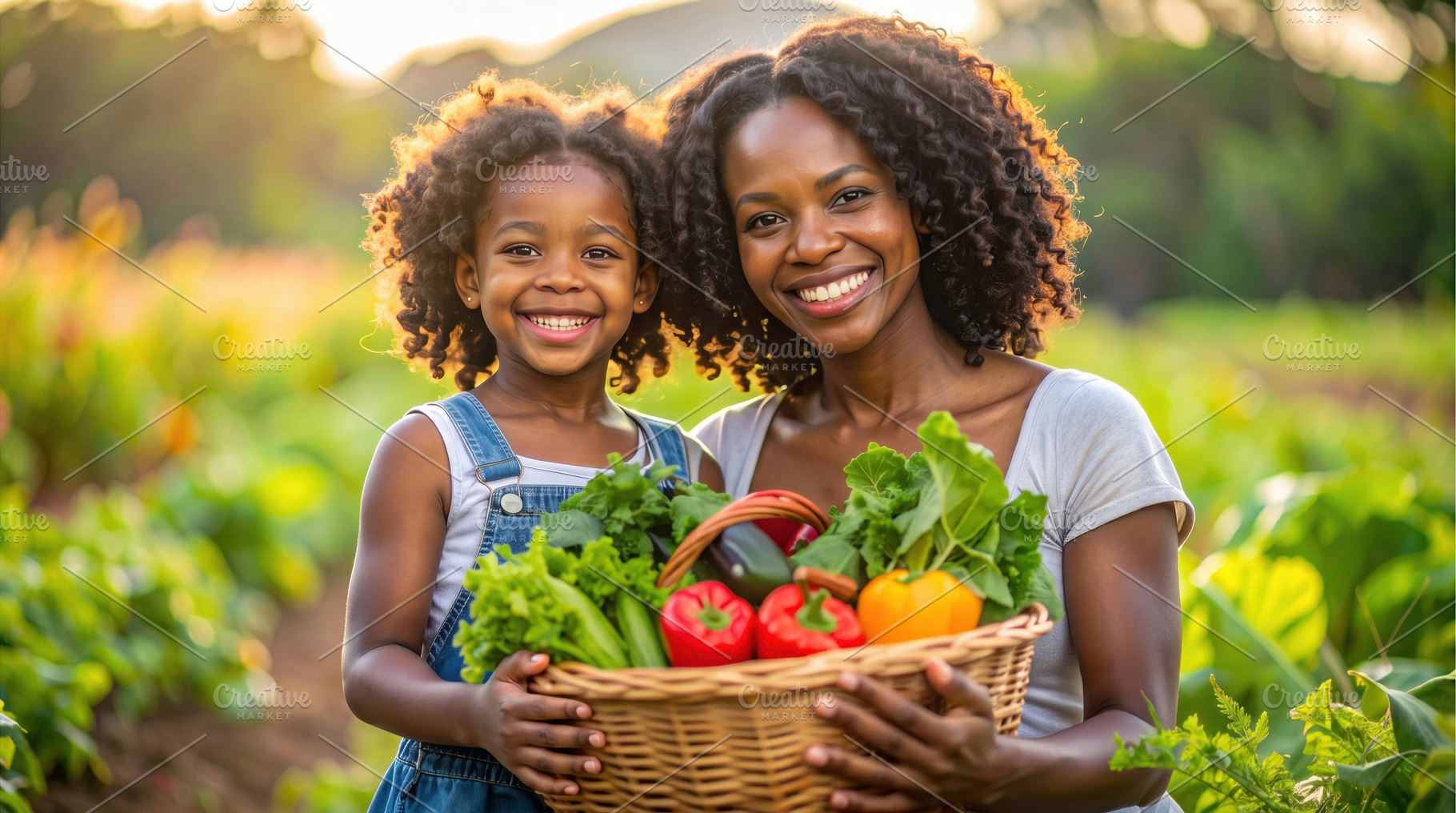 Mother and Daughter Harvesting Fresh Vegetables, a Food & Drink Photo by Davizro's Market
