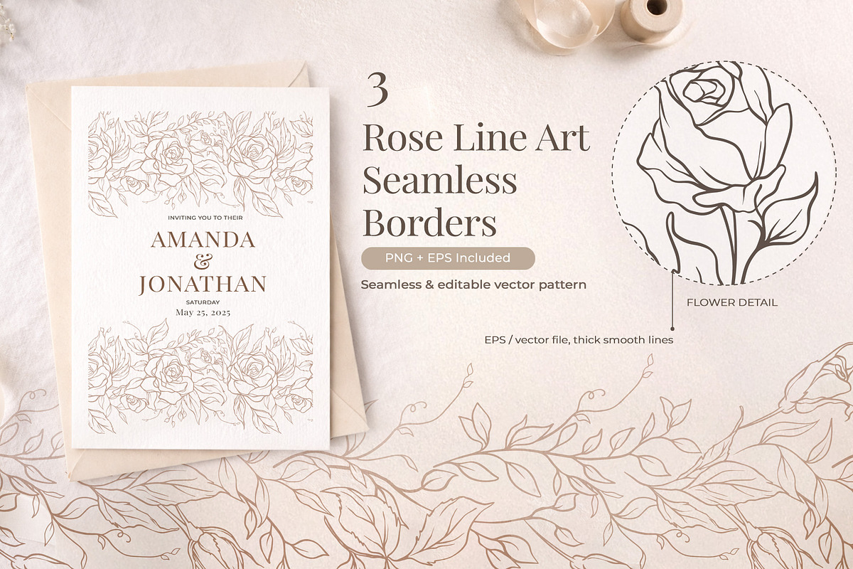 Elegant Rose Line Art Elements, a Decorative Illustration by Papatongartist (Photo 7 of 11)