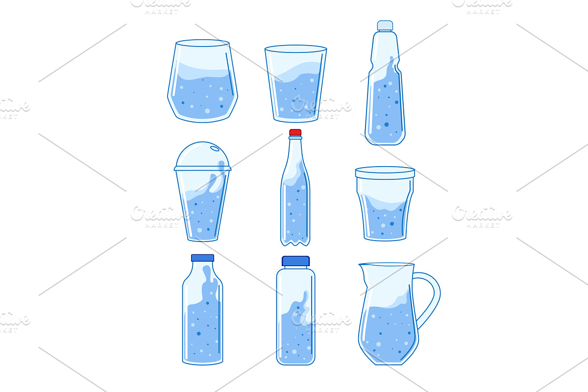 Water drinking containers assortment, a Food Illustration by pikepicture