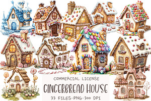 Gingerbread House Watercolor Clipart, an Illustration by OK Design