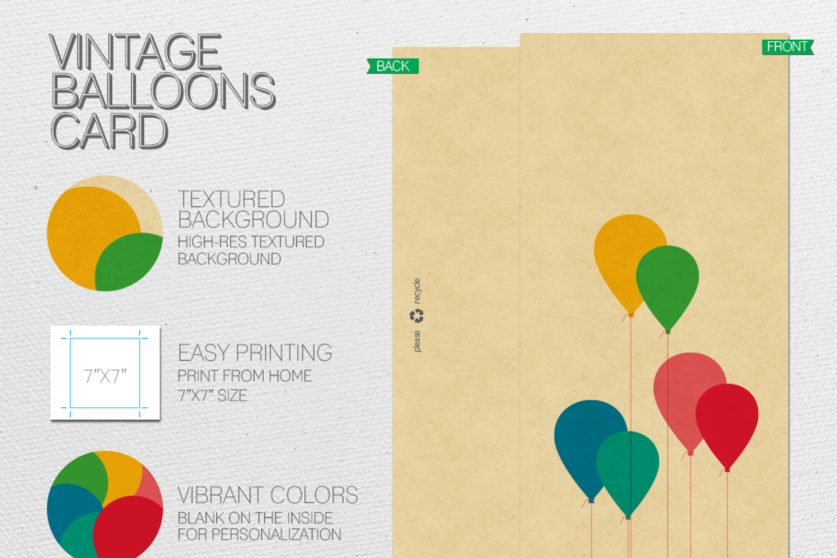 Vintage Balloons Card, a Card Template by Pixelated Pencils