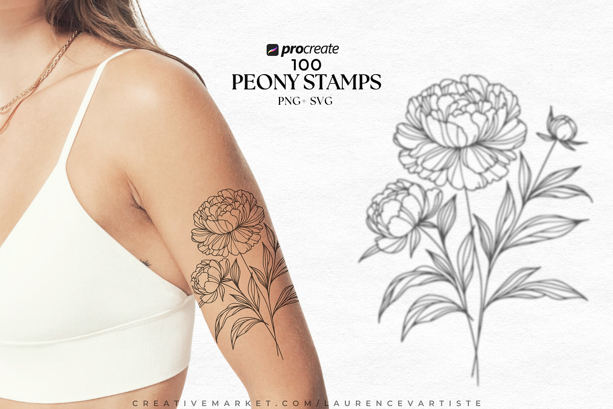 100 Peony Png Svg Procreate Brushes, a Brush Add-On by LaurenceVArtiste (Photo 3 of 9)