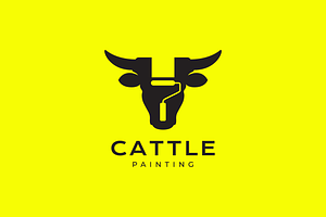 head cow roll painting cattle logo, a Branding & Logo Template by devastd
