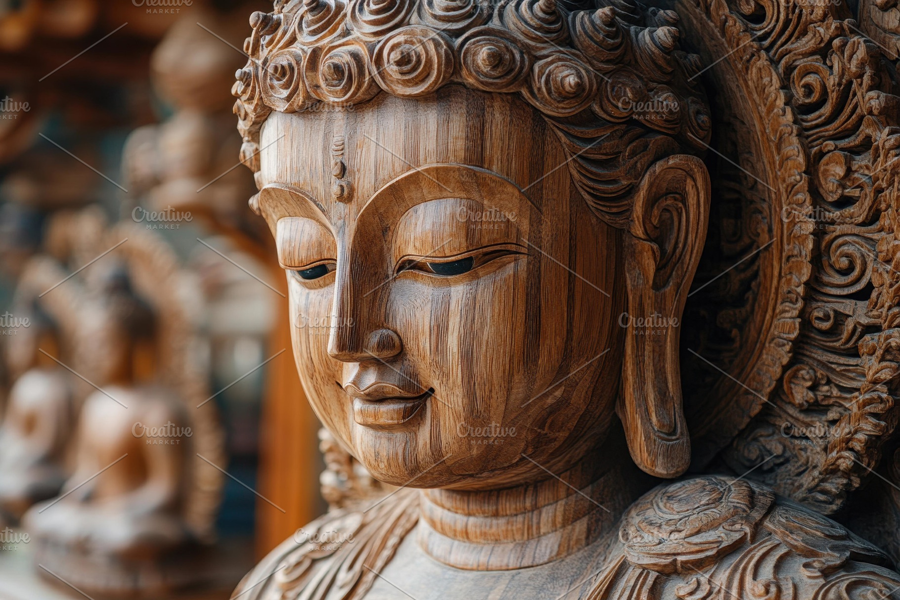 Intricate wooden sculpture of a sere, a Photo by Tanuart