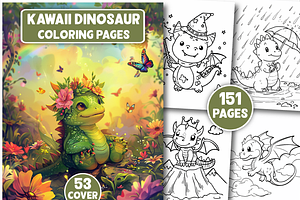 Cute Kawaii Dinosaur Coloring Pages, an Animal Illustration by Design Station