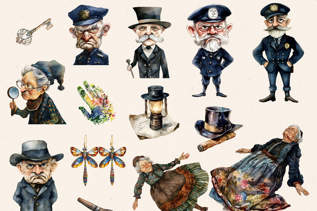 OLD LADY DETECTIVE CLIPART PACK, a Person Illustration by Daring Digies (Photo 5 of 10)