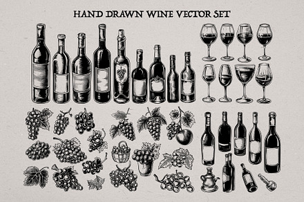 Hand Drawn Wine Vector Set, a Food Illustration by Alternate Studio