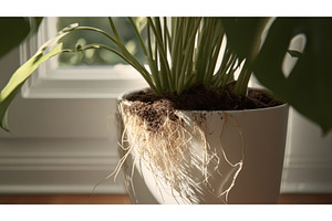 Sunlit Monstera Plant in White Pot, a Nature Photo by Lermont51