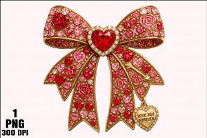 Rhinestone Valentines Bow Png, an Illustration by Daily.Designs
