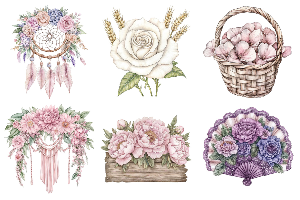 Boho Floral Wedding Clipart, an Illustration by SinaCreation (Photo 3 of 5)