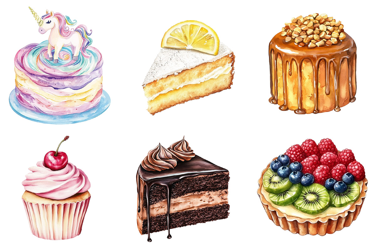 Watercolor Cake Clipart PNG, an Illustration by SinaCreation (Photo 2 of 5)