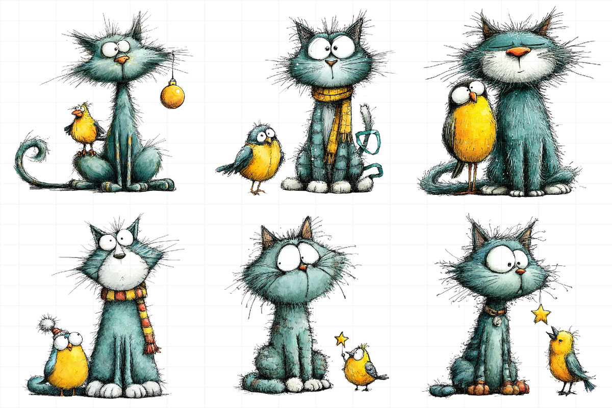 Cat And Bird Christmas Clipart, an Illustration by Daily.Designs (Photo 3 of 5)
