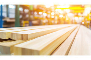 Sunlit lumber in warehouse with, an Industrial Photo by Lermont51