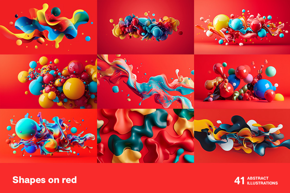 Shapes on red. 41 images, a Background Graphic by Handmadefont (Photo 2 of 11)
