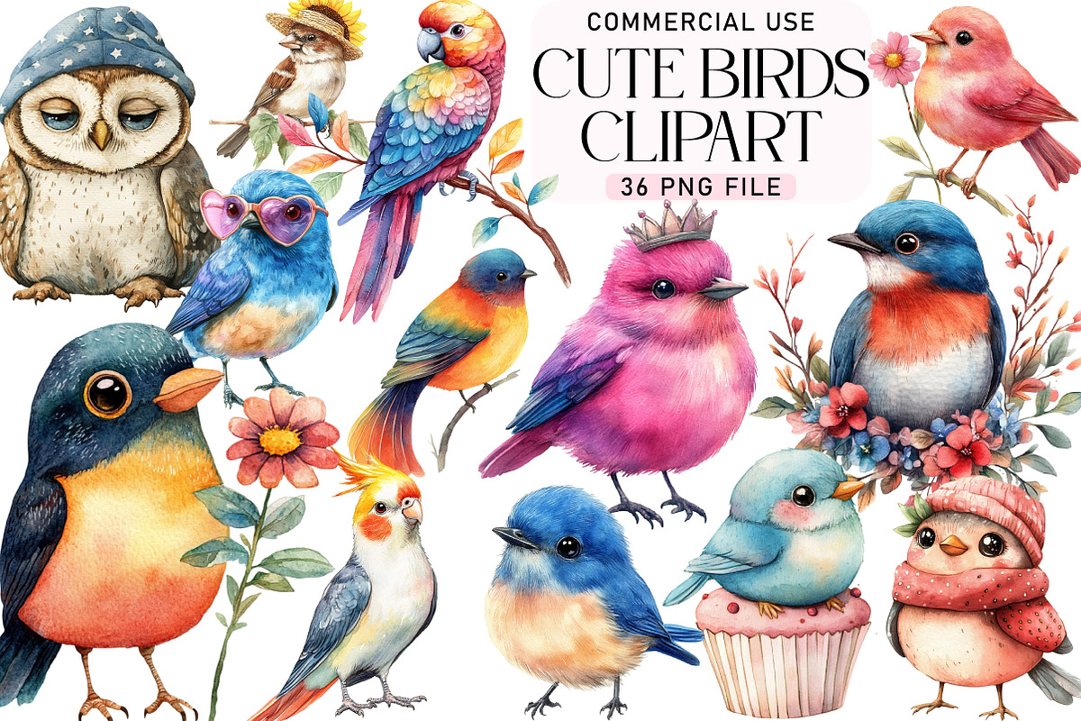 Cute Birds Clipart, an Illustration by Daily.Designs (Photo 1 of 5)