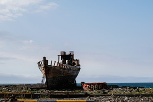 Old shipwreck Höfrungur AK 91 on Akranes coast with ocean and sky in backgroun, a Photo by AS photostudio