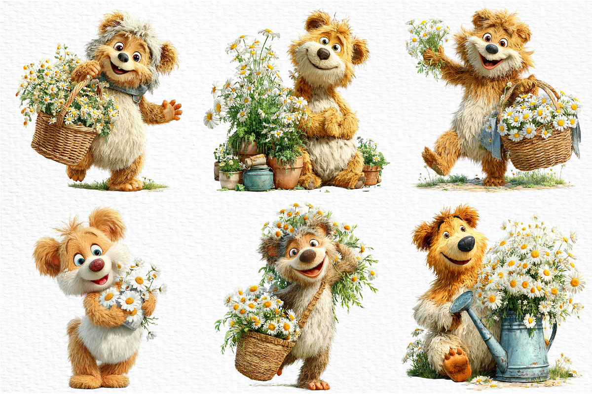 Whimsical Daisy Teddy Bear Clipart, a Seasonal Illustration by Craft Nest (Photo 3 of 12)