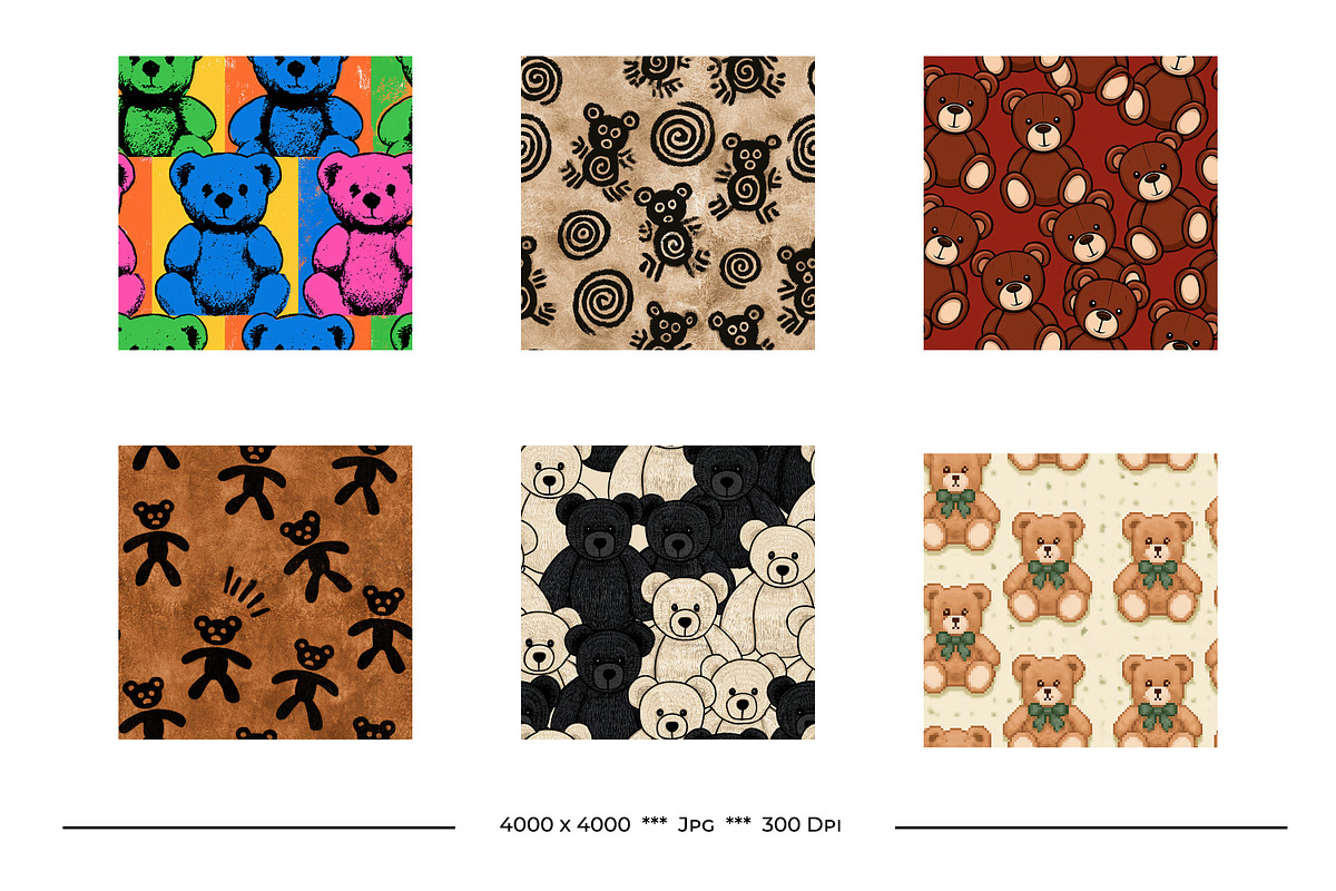 Teddy Bears in Retro Art Styles, a Pattern Graphic by karenfoleyphoto (Photo 9 of 13)