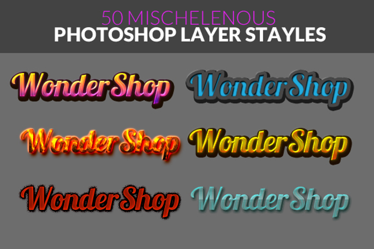 50 Misc. Photoshop Layer Style, a Layer Style Add-On by WonderShop (Photo 1 of 4)