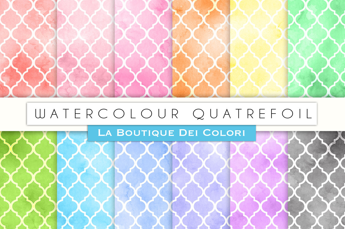 Watercolor Quatrefoil Digital Papers, a Pattern Graphic by La Boutique ...