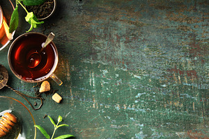 Herbal Tea with Lemon, Ginger, Mint, and Honey on Rustic Backgro, a Food & Drink Photo by Natalia Klenova's Shop