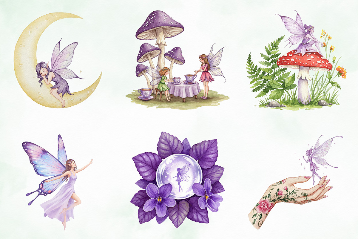 Watercolor Magical Garden Purple Png, an Illustration by Creative Art (Photo 5 of 7)