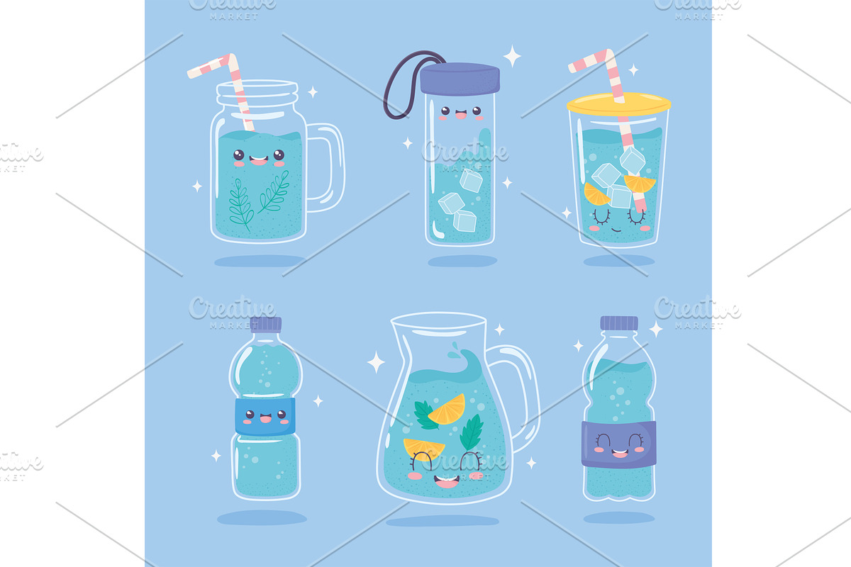 drink water set, a Food Illustration by studiogstock