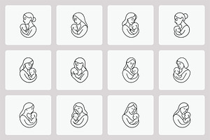 Mother baby line art logo set, a Branding & Logo Template by Vectorium Studio