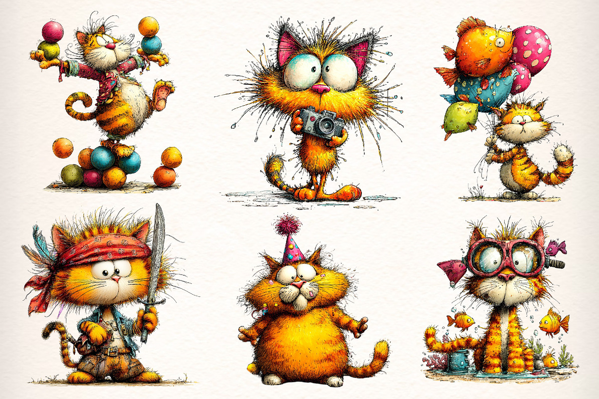 Whimsical Funny Cat Clipart Png, an Illustration by Dream Creation (Photo 5 of 6)