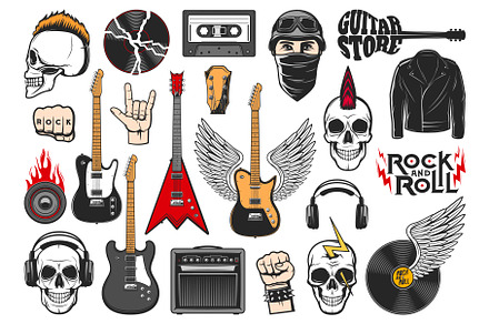 Rock music icons, guitars