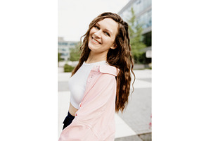 Smiling Woman Outdoors in Casual, a Beauty & Fashion Photo by Lermont51