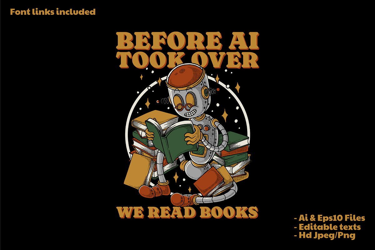 Robot Reading Among a Pile of Books, a Branding & Logo Template by Judsart (Photo 1 of 3)