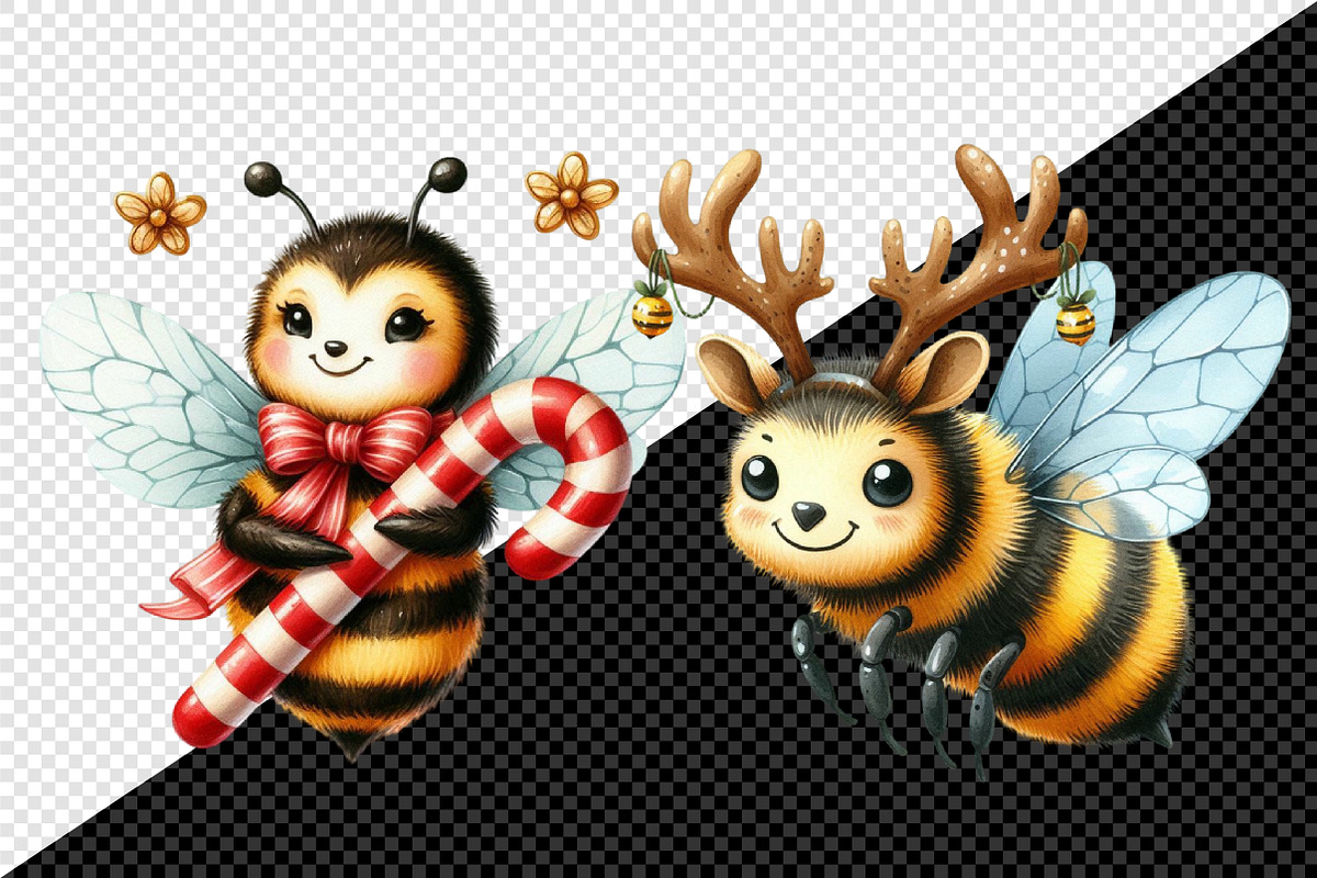 Cute Cartoon Christmas Bees Clipart, an Illustration by Creative Art (Photo 5 of 9)