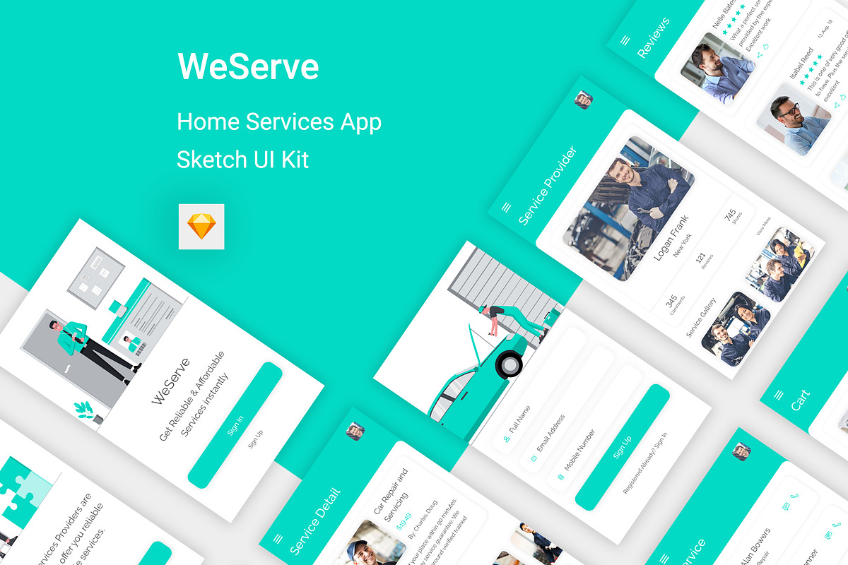 WeServe - Home Services Sketch App, an UI Kit Template by themelove (Photo 1 of 11)