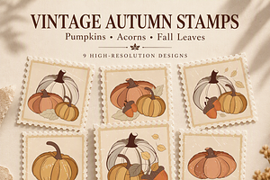 Vintage Autumn Postage Stamps
