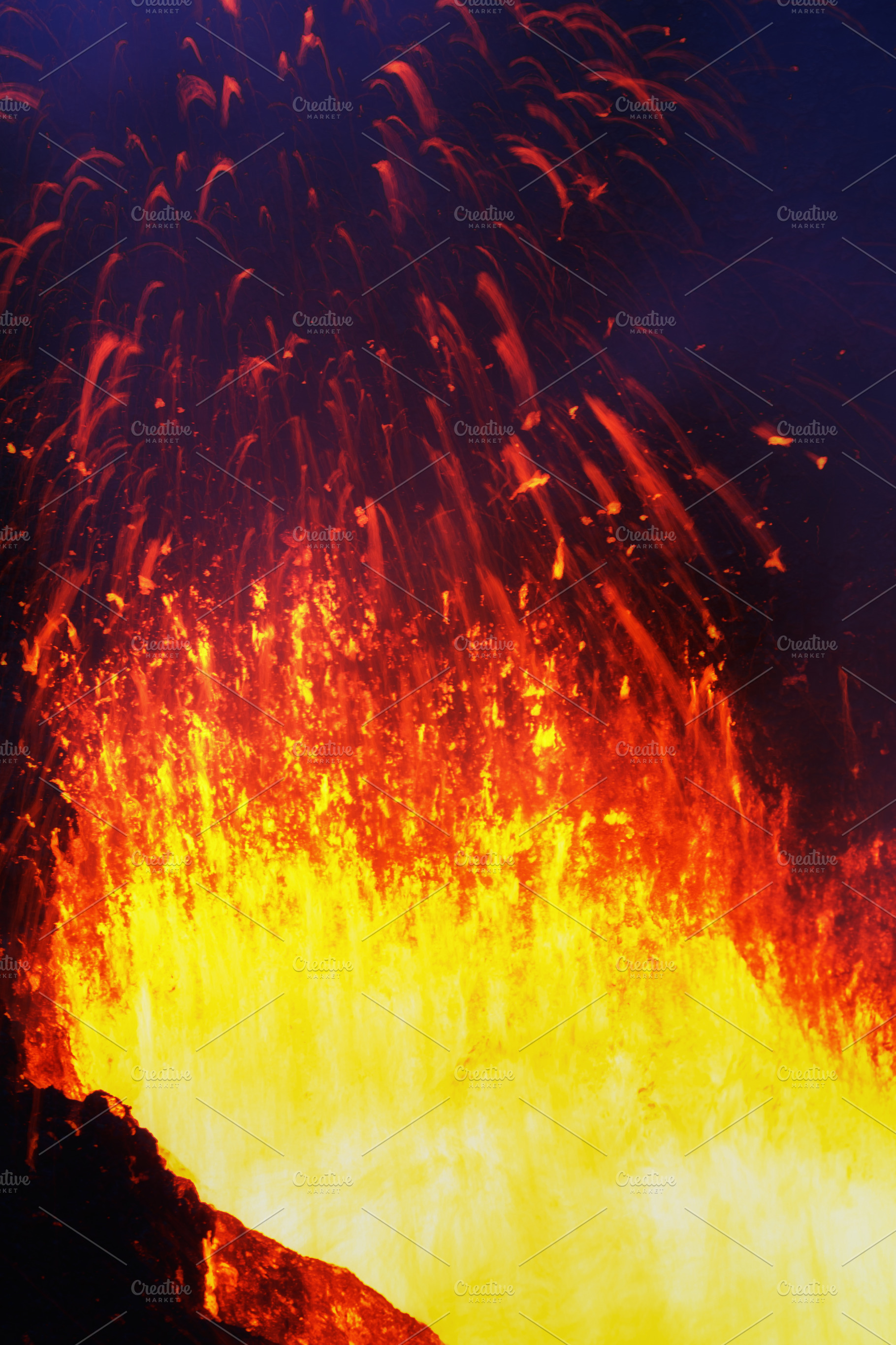 Erupting glow fountain red hot lava, a Nature Photo by Alexander-Piragis
