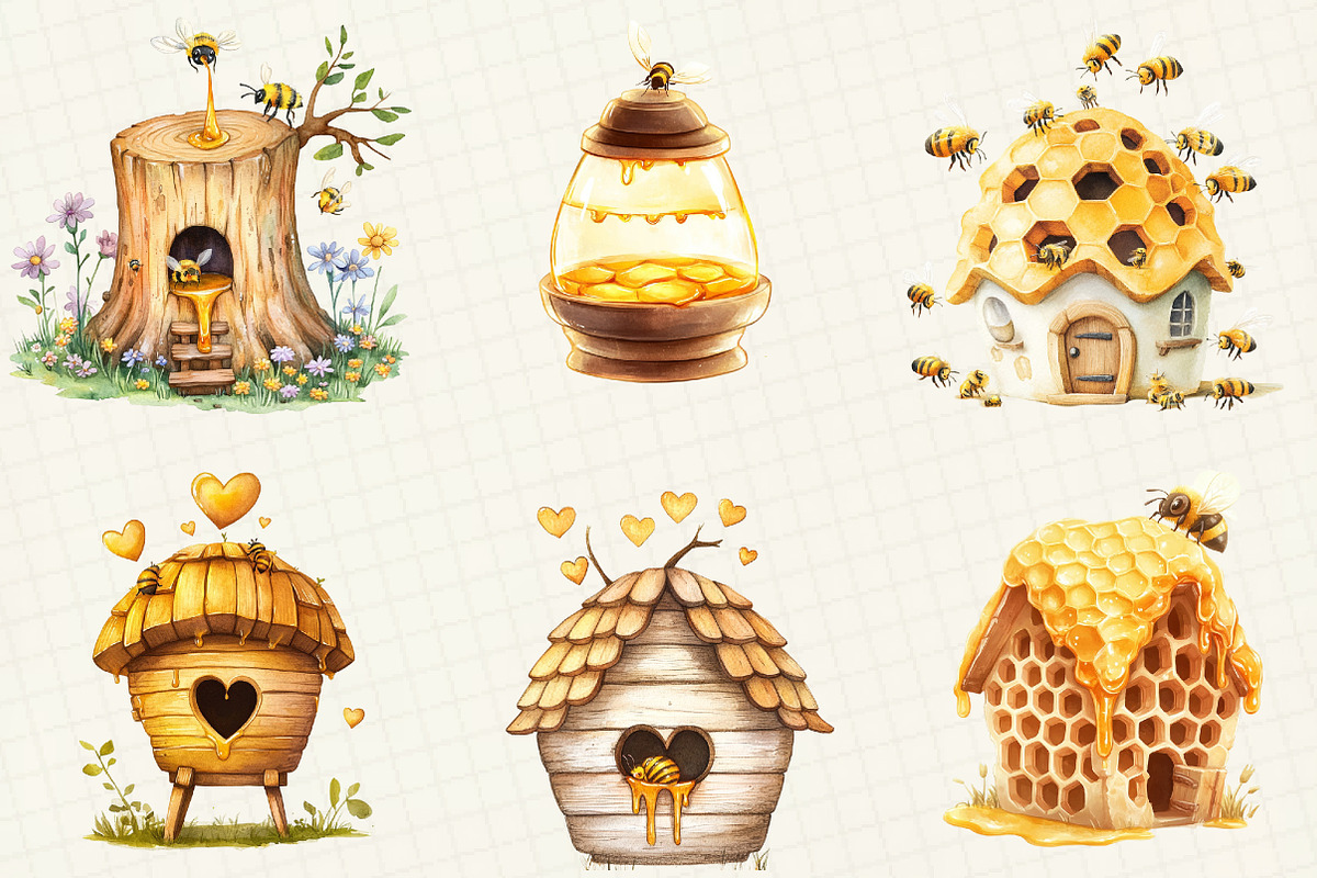 Watercolor Bee Home Clipart, an Illustration by OK Design (Photo 5 of 5)