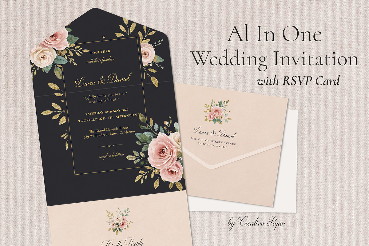 Blush Pink All-In-One Wedding Invite, an Invitation Template by by creative paper (Photo 2 of 4)