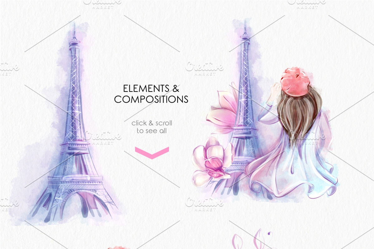 Paris watercolor clip art, an Education Illustration by katmonne (Photo 2 of 10)